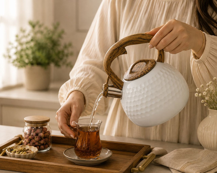 کتری ویکالینا ۳ لیتری طرح لانهزنبوری با دسته چوبی